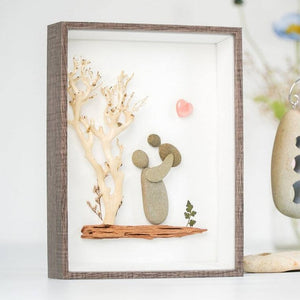 Handmade Pebble Art Father and Child Picture Frame for Desktop and Wall Hanging - Unique Gift Idea by Dovaart.com