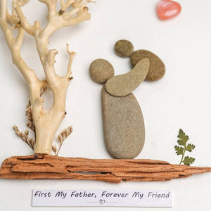 Handmade Pebble Art Father and Child Picture Frame for Desktop and Wall Hanging - Unique Gift Idea by Dovaart.com