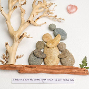 Handmade Pebble Art Father and Child Picture Frame for Desktop and Wall Hanging - Unique Gift Idea by Dovaart.com