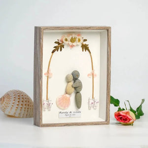 Handmade pebbles Present for the wedding day has flower gate framed wall hanging art, desktop by Dovaart.com