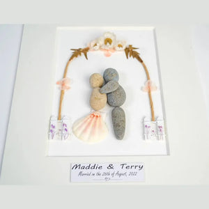 Handmade pebbles Present for the wedding day has flower gate framed wall hanging art, desktop by Dovaart.com