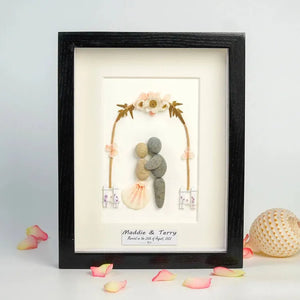 Handmade pebbles Present for the wedding day has flower gate framed wall hanging art, desktop by Dovaart.com