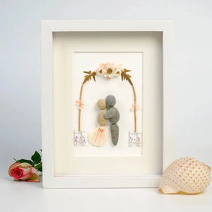 Handmade pebbles Present for the wedding day has flower gate framed wall hanging art, desktop by Dovaart.com