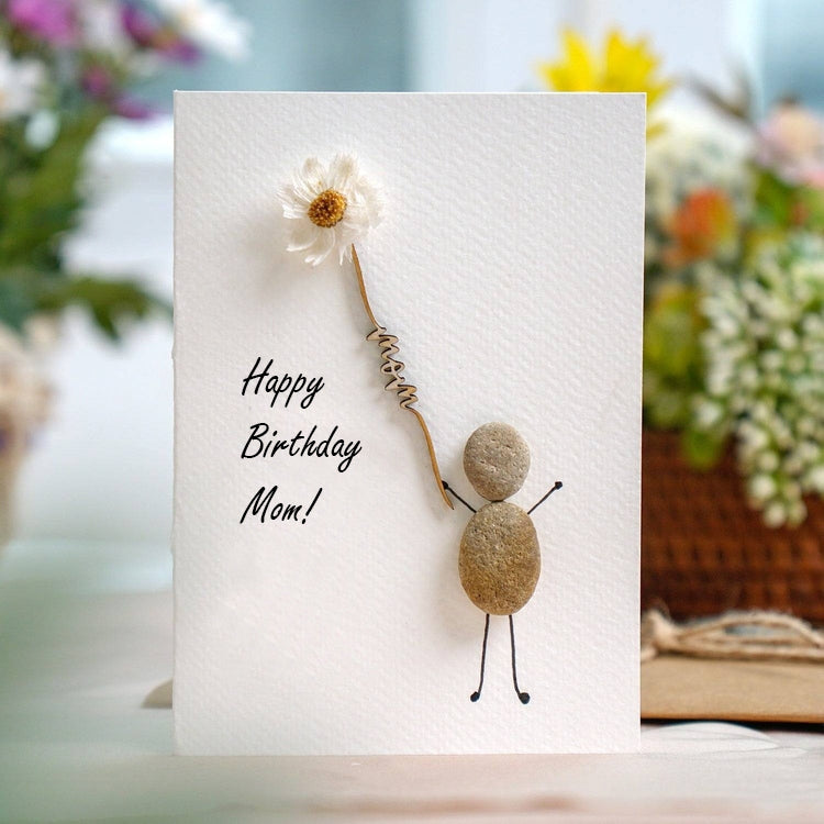 Personalized Happy Birthday Card For Mom, Mom Birthday Card, Pebble Art Card for Mom's Birthday, Handmade Gift For Mom