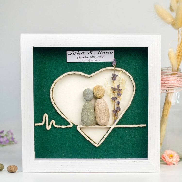 Heart of Love Pebble Painting for Engagements, First Date by Dovaart.com