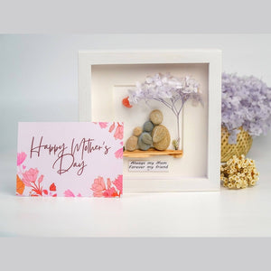 Handmade Pebble Art of Mother Hugging Children Under Tree, Personalized Mom Gifts, Pebble Art For Mom by Dovaart.com