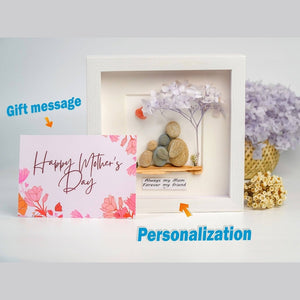 Handmade Pebble Art of Mother Hugging Children Under Tree, Personalized Mom Gifts, Pebble Art For Mom by Dovaart.com