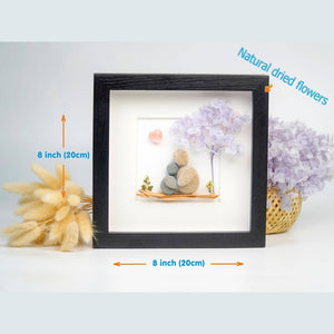 Handmade Pebble Art of Mother Hugging Children Under Tree, Personalized Mom Gifts, Pebble Art For Mom by Dovaart.com