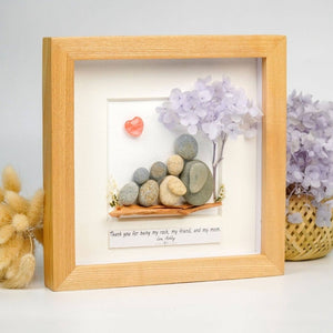 Handmade Pebble Art of Mother Hugging Children Under Tree, Personalized Mom Gifts, Pebble Art For Mom by Dovaart.com