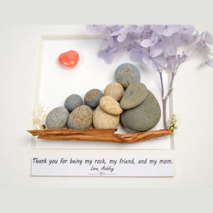 Handmade Pebble Art of Mother Hugging Children Under Tree, Personalized Mom Gifts, Pebble Art For Mom by Dovaart.com