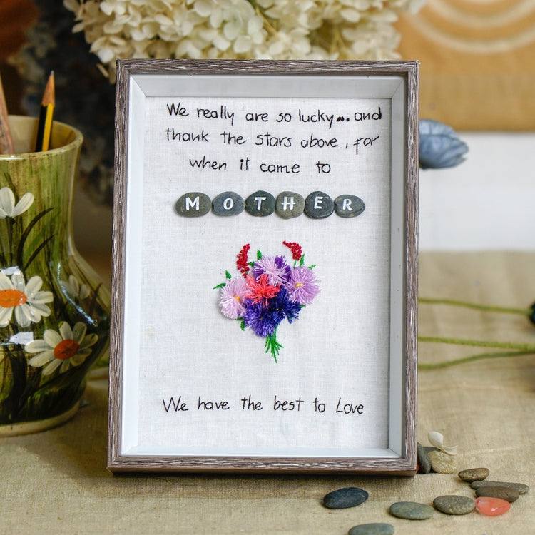 Mom Handmade Pebble Embroidery Art, Gift for Mother Frame Desktop by Dovaart.com