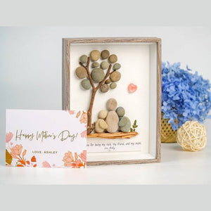 Mom and Children Under The Tree Pebble Art Frame Gift for Birth Day Mother's Day by Dovaart.com