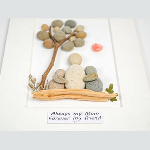 Mom and Children Under The Tree Pebble Art Frame Gift for Birth Day Mother's Day by Dovaart.com