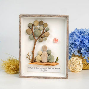 Mom and Children Under The Tree Pebble Art Frame Gift for Birth Day Mother's Day by Dovaart.com