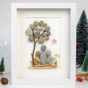 Mom and Children Under The Tree Pebble Art Frame Gift for Birth Day Mother's Day by Dovaart.com