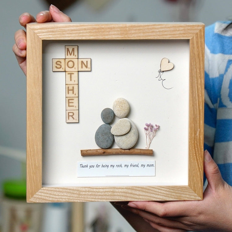 Dova Art Mom and Son Pebble Framed Wall Art Personalized Pebble Art For Birthday Mom by Dovaart.com