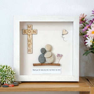 Dova Art Mom and Son Pebble Framed Wall Art Personalized Pebble Art For Birthday Mom by Dovaart.com