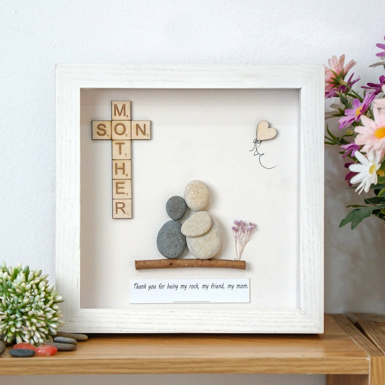 Dova Art Mom and Son Pebble Framed Wall Art Personalized Pebble Art For Birthday Mom by Dovaart.com