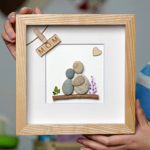 Mother and Daughter Pebble Art Frame Picture Hanging Wall, Desk Gift for Mom on Mother's Day Birthday by Dovaart.com