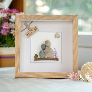 Mother and Daughter Pebble Art Frame Picture Hanging Wall, Desk Gift for Mom on Mother's Day Birthday by Dovaart.com