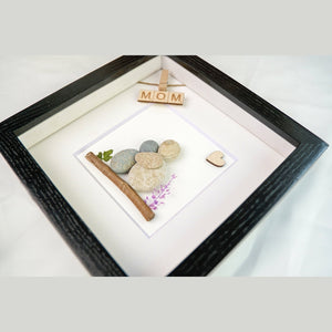 Mother and Daughter Pebble Art Frame Picture Hanging Wall, Desk Gift for Mom on Mother's Day Birthday by Dovaart.com