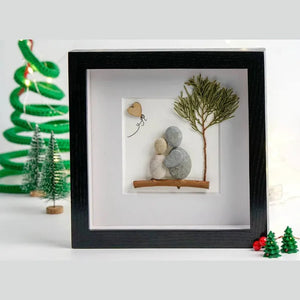 Mother and Daughter Pebble Art Love and Hugs Beneath the Tree by Dovaart.com