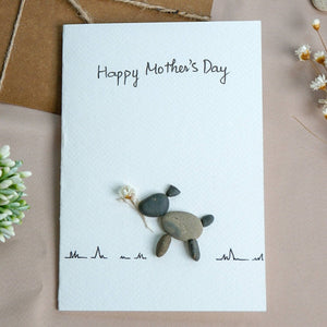 Mother's Day Dog Mom Pebble Art Card, Handmade Pebble Artwork Cards by Dovaart.com