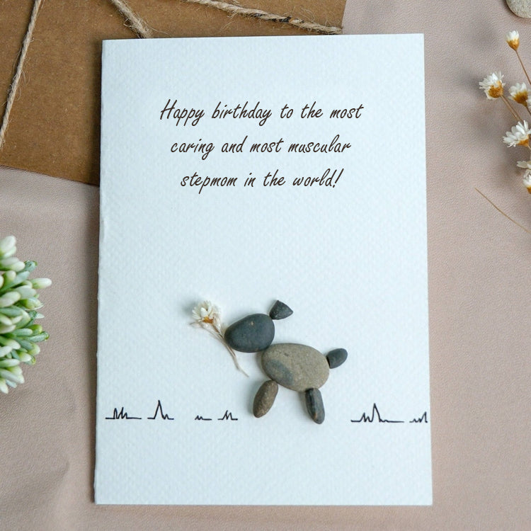 Stepmom Birthday Mom Pebble Art Card, Handmade Cards For Mom Birthday, Happy Birthday Stepmother Gifts