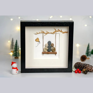 Mother's day gifts pebble art mom hug a child in a swing by Dovaart.com