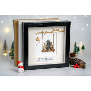 Mother's day gifts pebble art mom hug a child in a swing by Dovaart.com