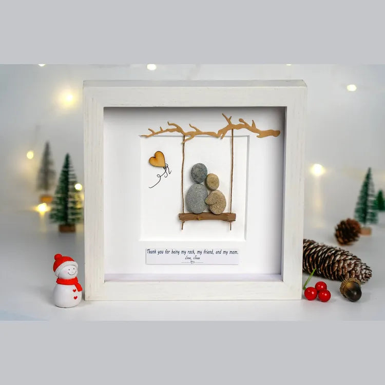 Mother's day gifts pebble art mom hug a child in a swing by Dovaart.com