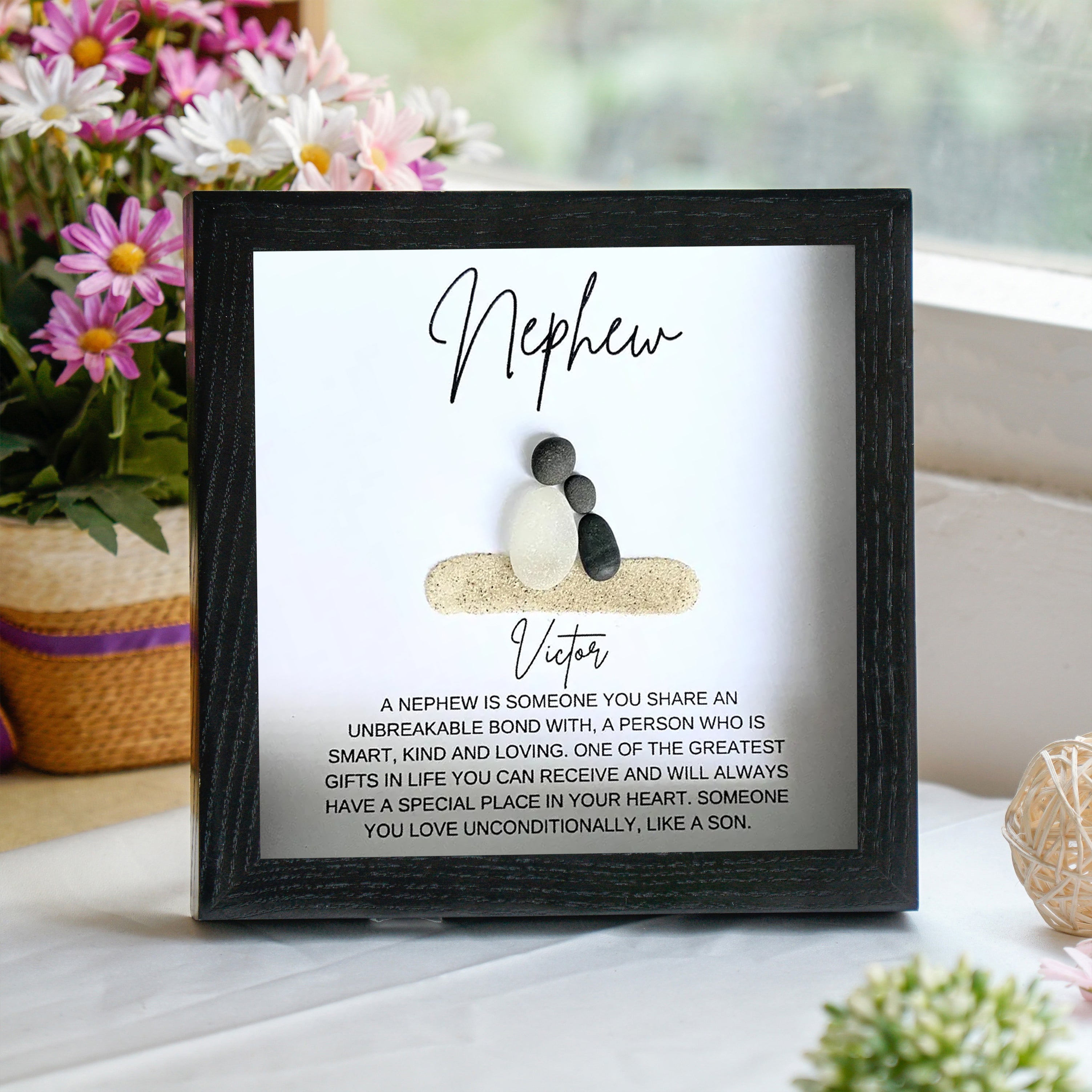 Heartfelt Nephew Definition Frame, Birthday Gift For Nephew, Pebble Art For Nephew, A Perfect Birthday Gift