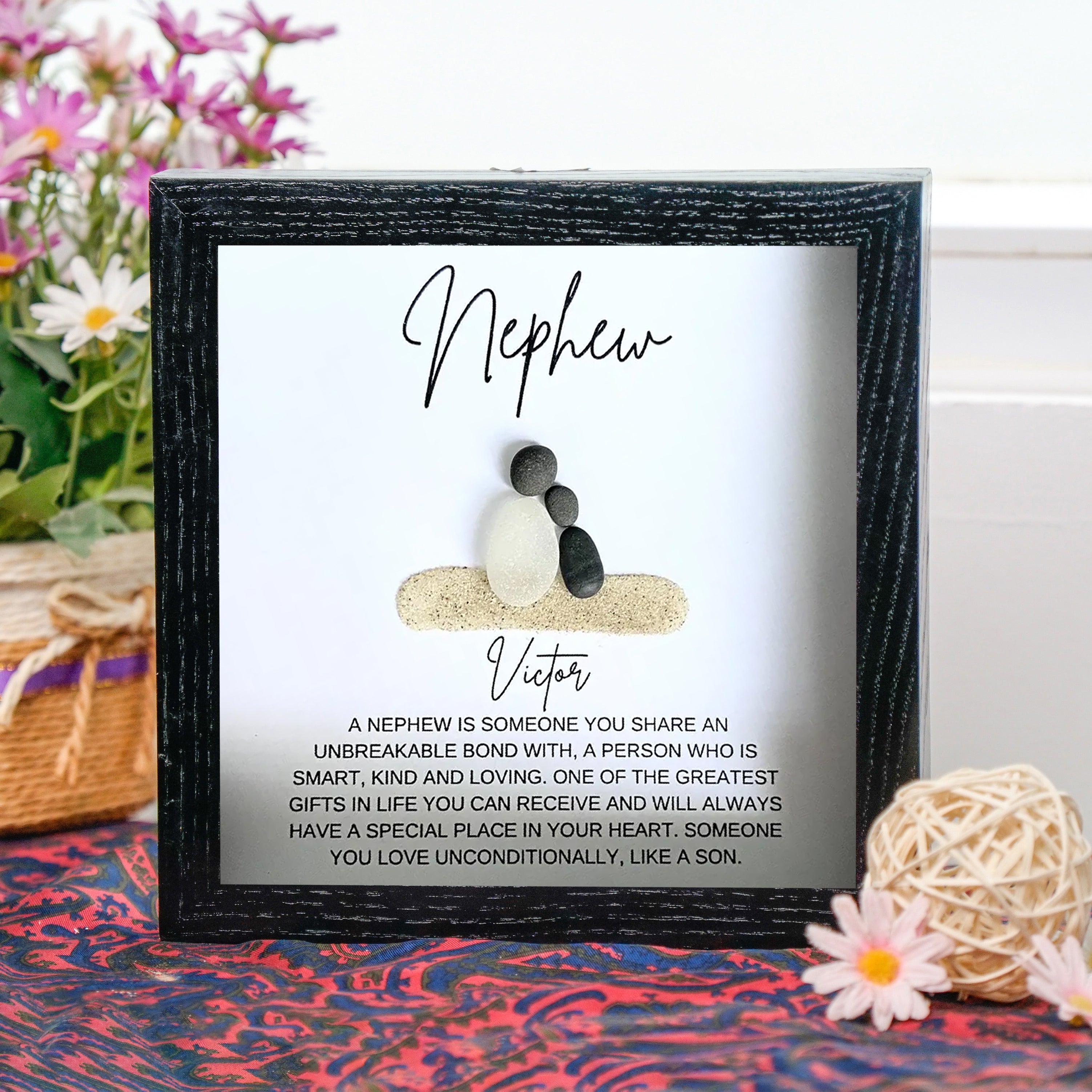 Heartfelt Nephew Definition Frame, Birthday Gift For Nephew, Pebble Art For Nephew, A Perfect Birthday Gift