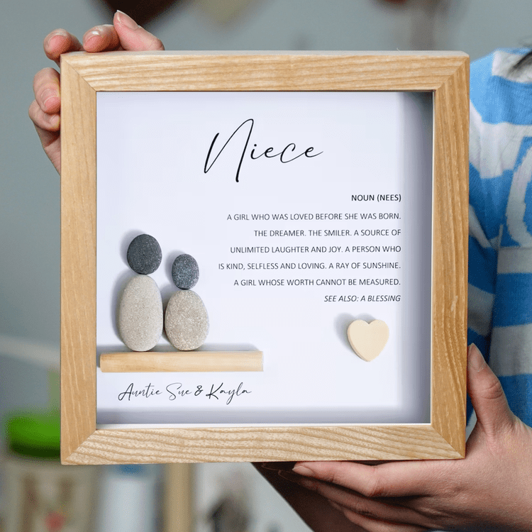 Niece Meaning Pebble Art - Birthday Gift for Niece - Wall or Tabletop Decoration with Framed Pebble Artwork - 8x8 Inches by Dovaart.com