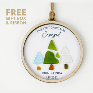 Personalized Our First Christmas Engagement Ornament, Pebble Art Ornament For Wedding, 1st Engaged Gift by Dovaart.com