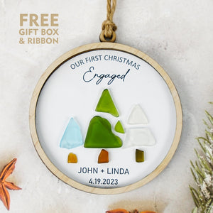 Personalized Our First Christmas Engagement Ornament, Pebble Art Ornament For Wedding, 1st Engaged Gift by Dovaart.com