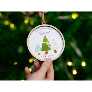 Personalized Our First Christmas Engagement Ornament, Pebble Art Ornament For Wedding, 1st Engaged Gift by Dovaart.com