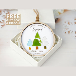 Personalized Our First Christmas Engagement Ornament, Pebble Art Ornament For Wedding, 1st Engaged Gift by Dovaart.com