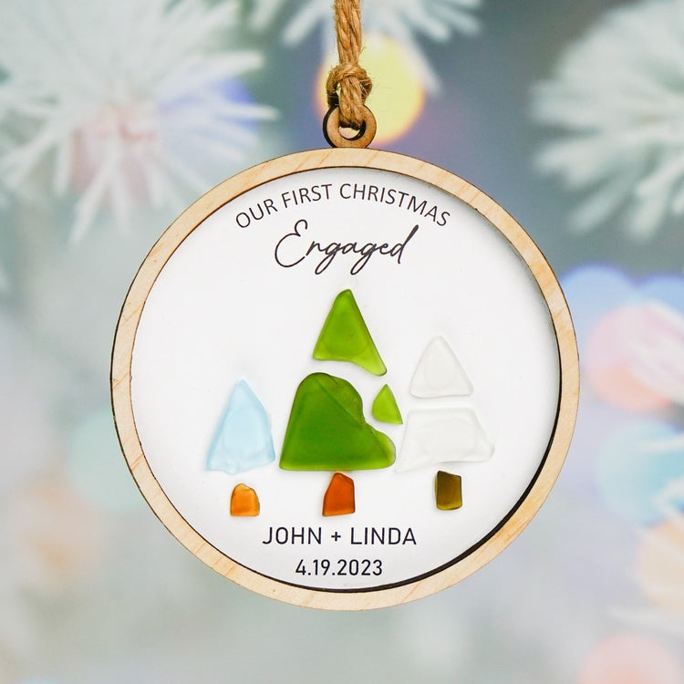 Personalized Our First Christmas Engagement Ornament, Pebble Art Ornament For Wedding, 1st Engaged Gift by Dovaart.com