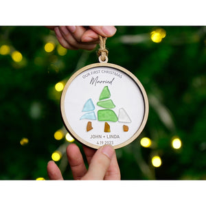 Our First Christmas Married Sea Glass Christmas Ornament, Custom Name Date Wedding Party Christmas Ornament Gift Wedding Couple Gift by Dovaart.com