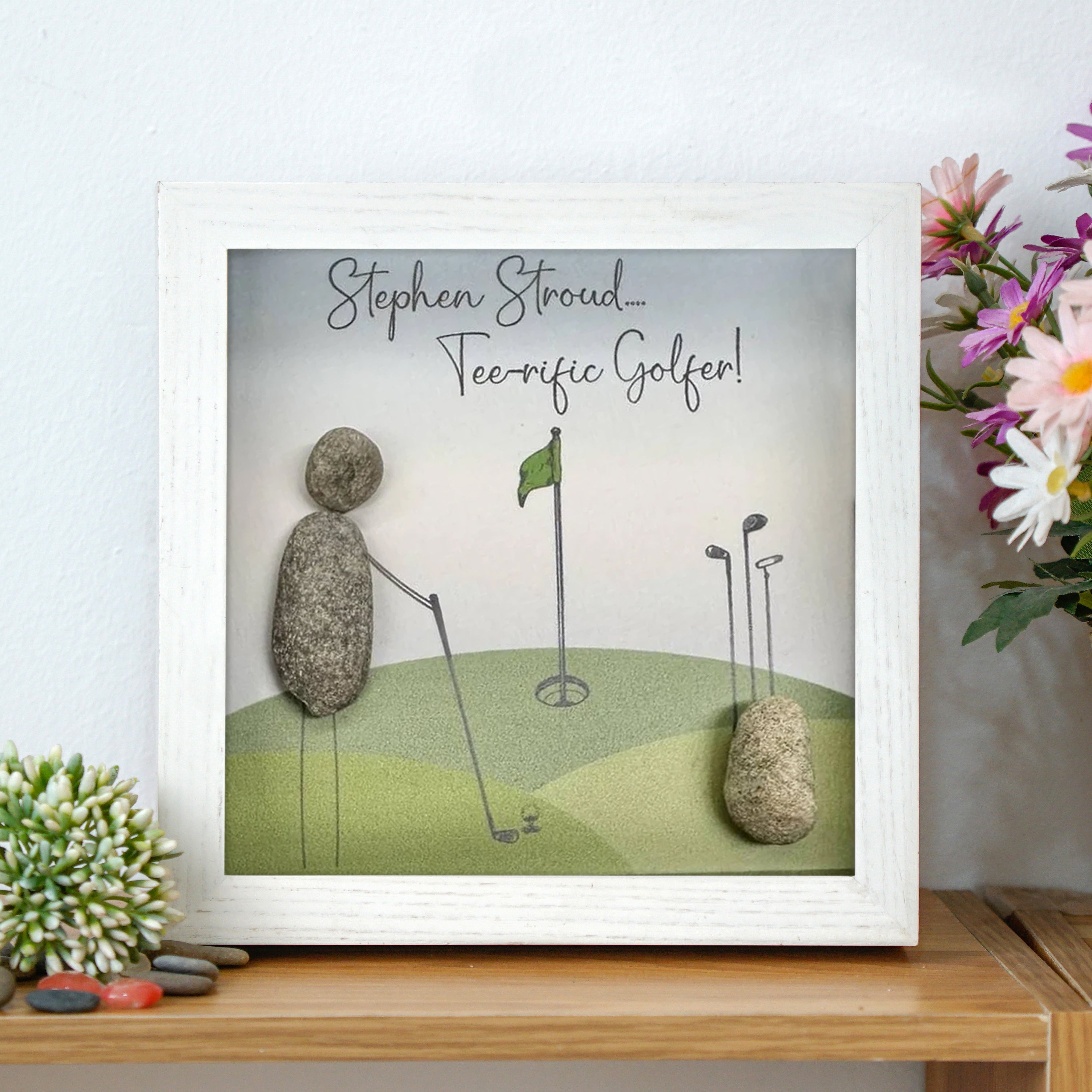 Personalized "Teerific Golfer" Frame, Christmas Pebble Art For Dad, Gift For Dad, Best Daddy Present