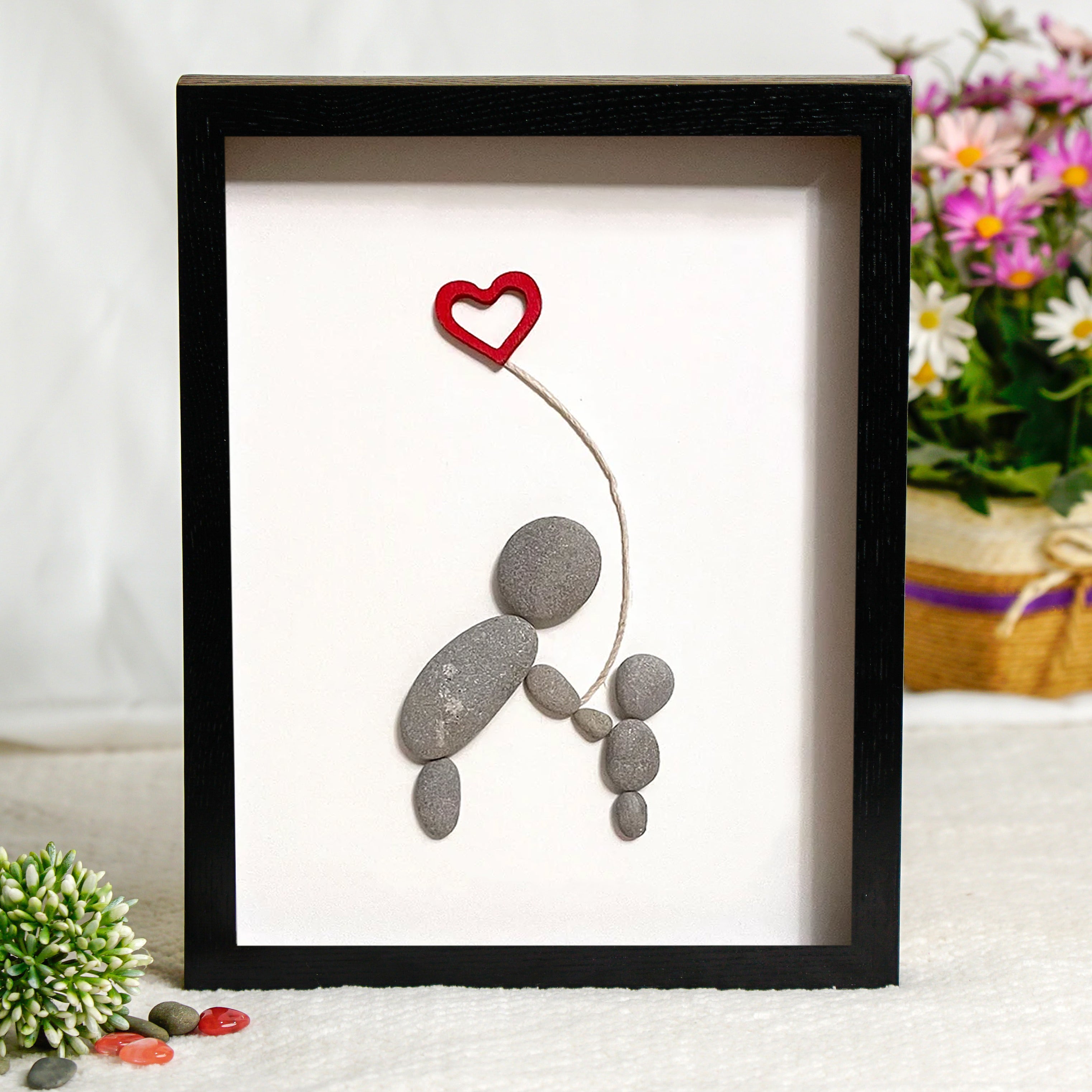 Personalized Daddy Love Frame, Christmas Pebble Art For Dad, Handmade Pebble Art Dad, Gift From Kids to Dad