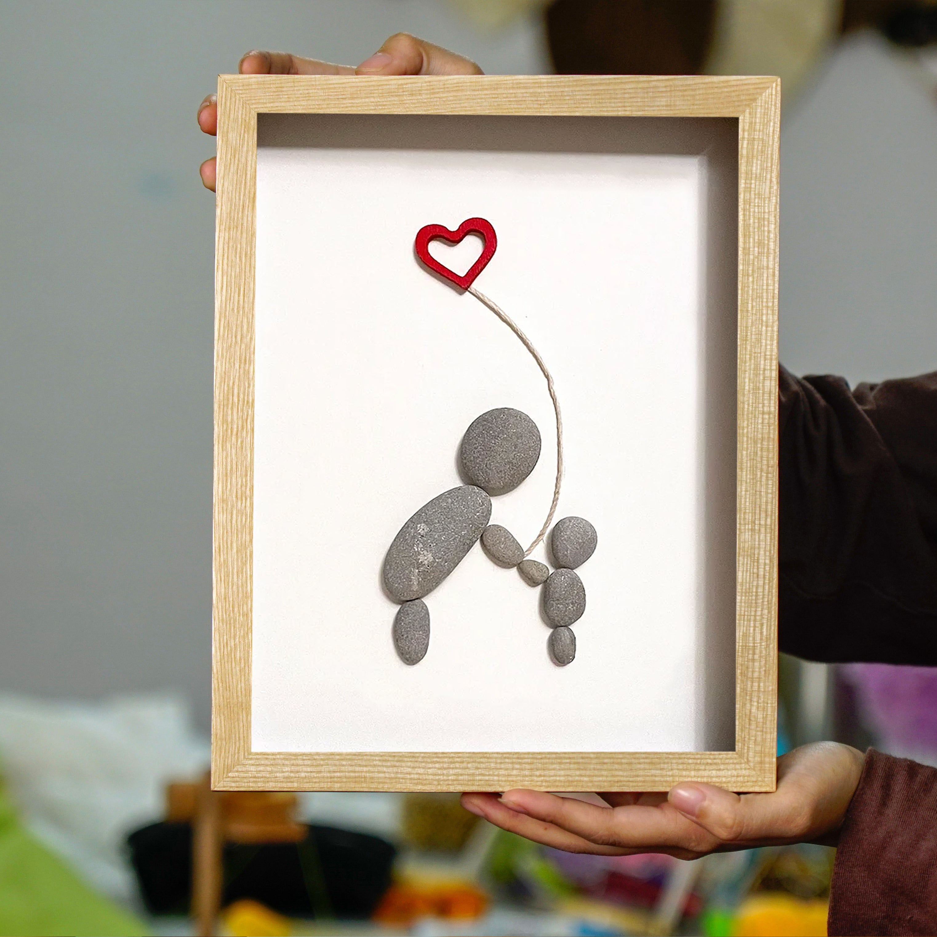 Personalized Daddy Love Frame, Christmas Pebble Art For Dad, Handmade Pebble Art Dad, Gift From Kids to Dad