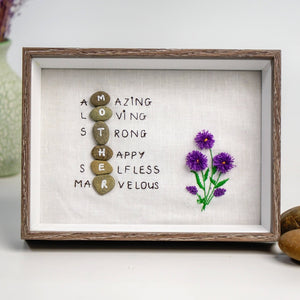 Personalized Embroidery Frame, Amazing Loving Strong Happy Selfless Graceful, Gift For Mom, Pebble Art For Mom by Dovaart.com