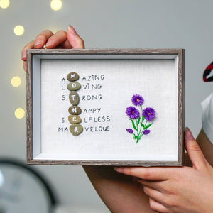 Personalized Embroidery Frame, Amazing Loving Strong Happy Selfless Graceful, Gift For Mom, Pebble Art For Mom by Dovaart.com