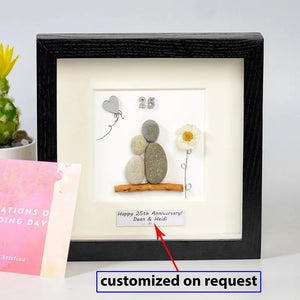 Personalised 25th Anniversary Pebble Art, Silver Anniversary Wedding Anniversary Picture Frame Gift by Dovaart.com