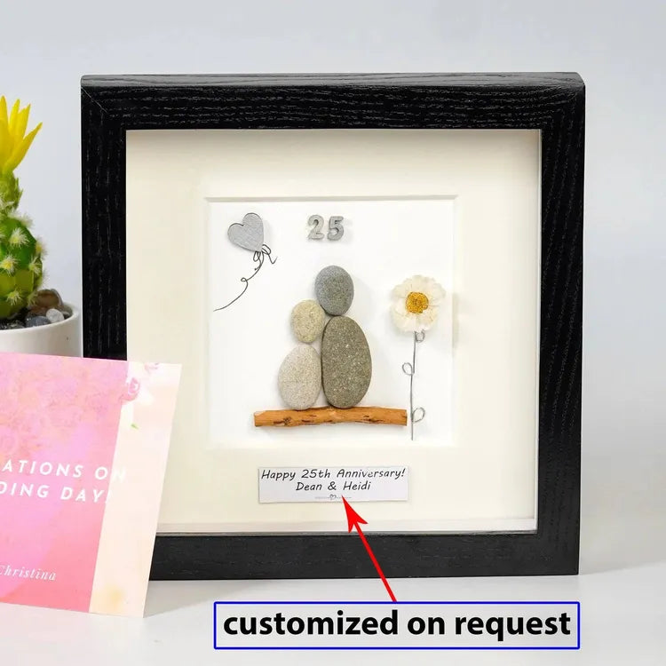 Personalised 25th Anniversary Pebble Art, Silver Anniversary Wedding Anniversary Picture Frame Gift by Dovaart.com