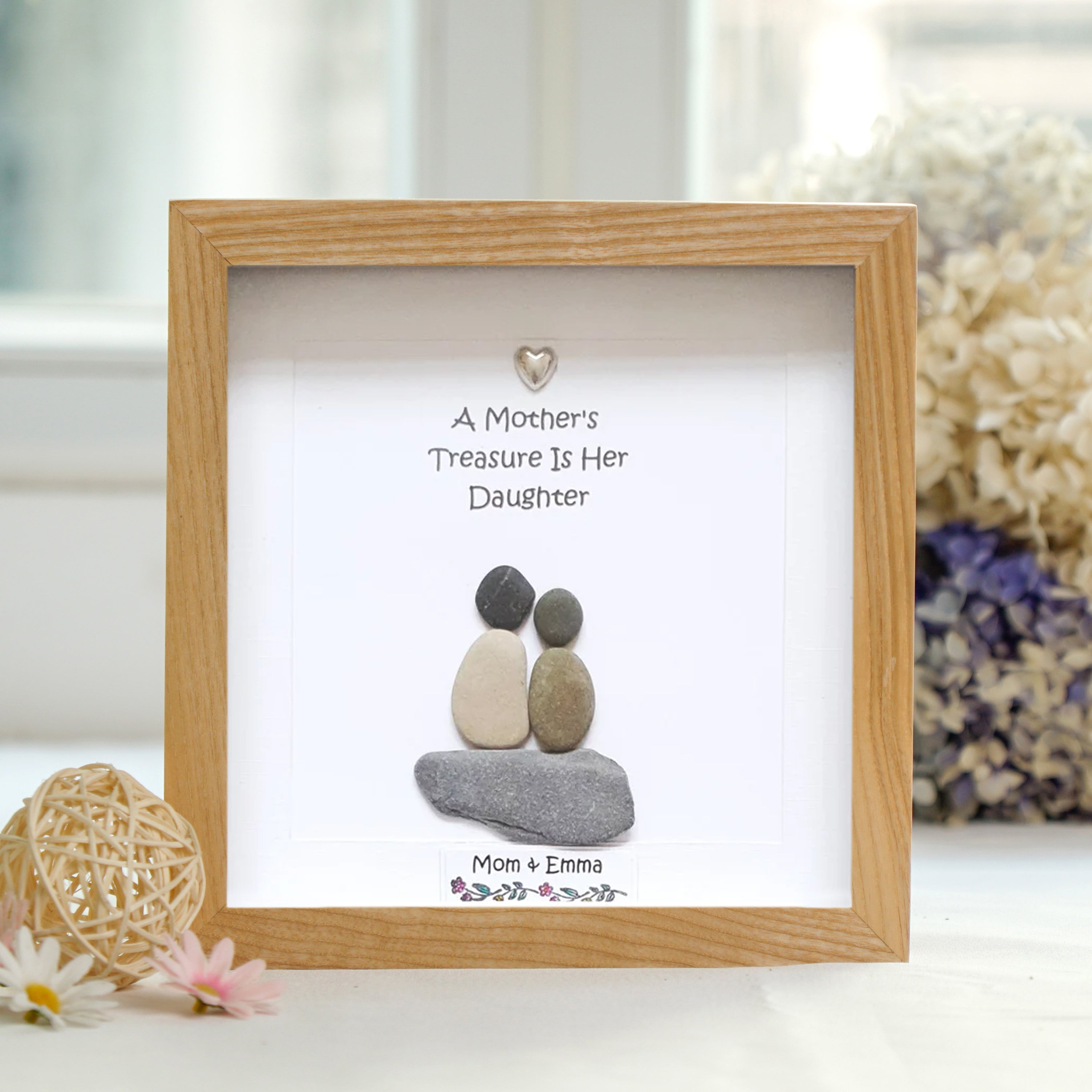 Heartfelt Mother-Daughter Treasure Frame, Birthday Gift For Daughter, Pebble Art For Daughter, A Perfect Birthday Gift