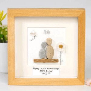 Personalized 30th Anniversary Pebble Art - Gift for Husband or Wife - Wall or Tabletop Decoration with Framed Pebble Artwork - 8x8 Inches by Dovaart.com