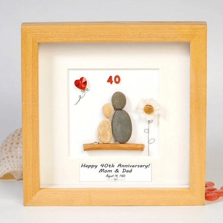 Personalized 40th Anniversary Pebble Art - Gift for Husband or Wife - Wall or Tabletop Decoration with Framed Pebble Artwork - 8x8 Inches by Dovaart.com